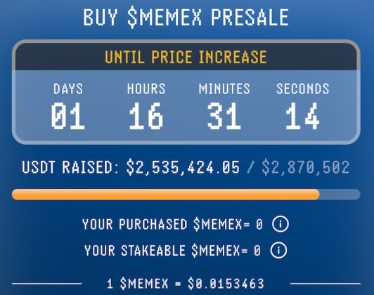 $MEMEX Presale raised $2.5M